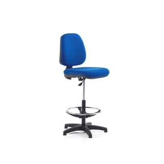 Soft workshop chair DARWIN, with footrest, 635-815 mm, blue fabric