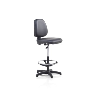Soft workshop chair DARWIN, with footrest, H 635-815 mm, black vinyl
