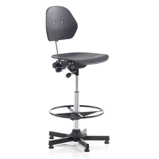 Krzesło warsztatowe CLAYTON, 650-900 mm, tworzywo sztuczne, czarny