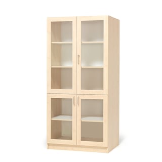 Wooden storage cabinet THEO with 4 glass doors, 1000x470x2100 mm, birch