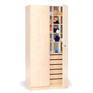 Textile cabinet THEO, pigeon holes and drawers, 1000x470x2100 mm, birch
