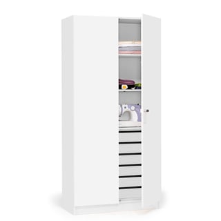 Textile cabinet THEO, drawers and full doors, 1000x470x2100 mm, white