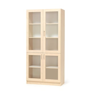 Wooden storage cabinet THEO with 4 glass doors, 1000x320x2100 mm, birch