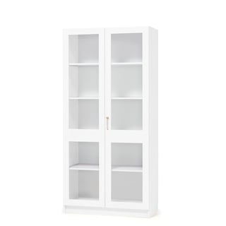 Wooden storage cabinet THEO with tall glass doors, 1000x320x2100 mm, white