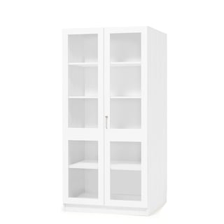 Wooden storage cabinet THEO with tall glass doors, 1000x600x2100 mm, white