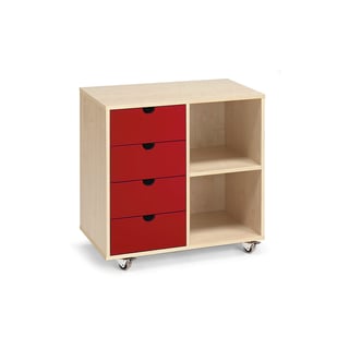 Combination 2:7, 4 drawers, 2 comps, 800x8087x450 mm, birch, red