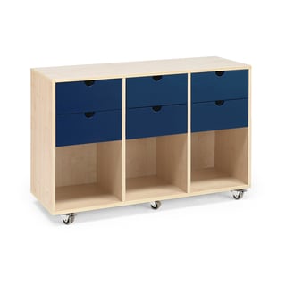 Kombination 3:7, 6 Schubladen, 3 Fächer, 800x1200x450 mm, Birke, blau