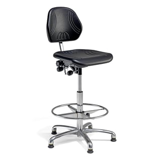 ESD industrijska stolica, s postoljem za noge, V 700-950 mm, crni PU