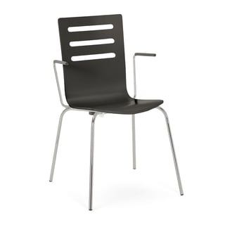 Canteen chair FLORENCE with armrests, straight back, black