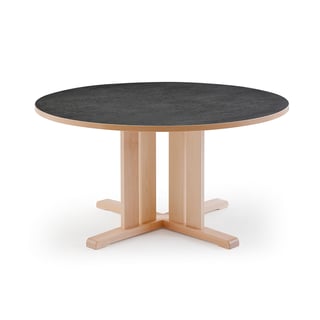Stôl KUPOL, okrúhly, Ø1200x720 mm, linoleum - tmavošedá, breza