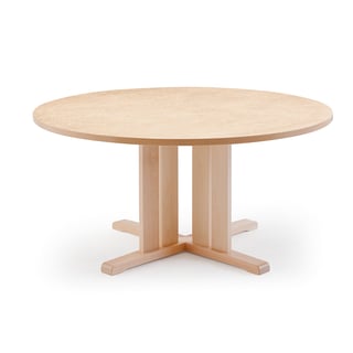 Stół KUPOL, Ø1300x720 mm, beżowe linoleum, brzoza