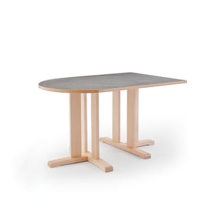Pöytä KUPOL, puoliovaali, 1400x800x720 mm, harmaa linoleumi, koivu