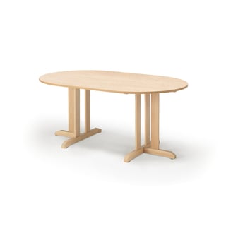 Pöytä KUPOL, ovaali, 1500x800x720 mm, beige linoleumi, koivu