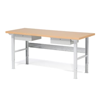 Package: height adjustable workbench ROBUST with 2 drawers, 2000x800 mm