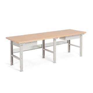Package: height adjustable workbench ROBUST with 2 drawers, 2500x800 mm