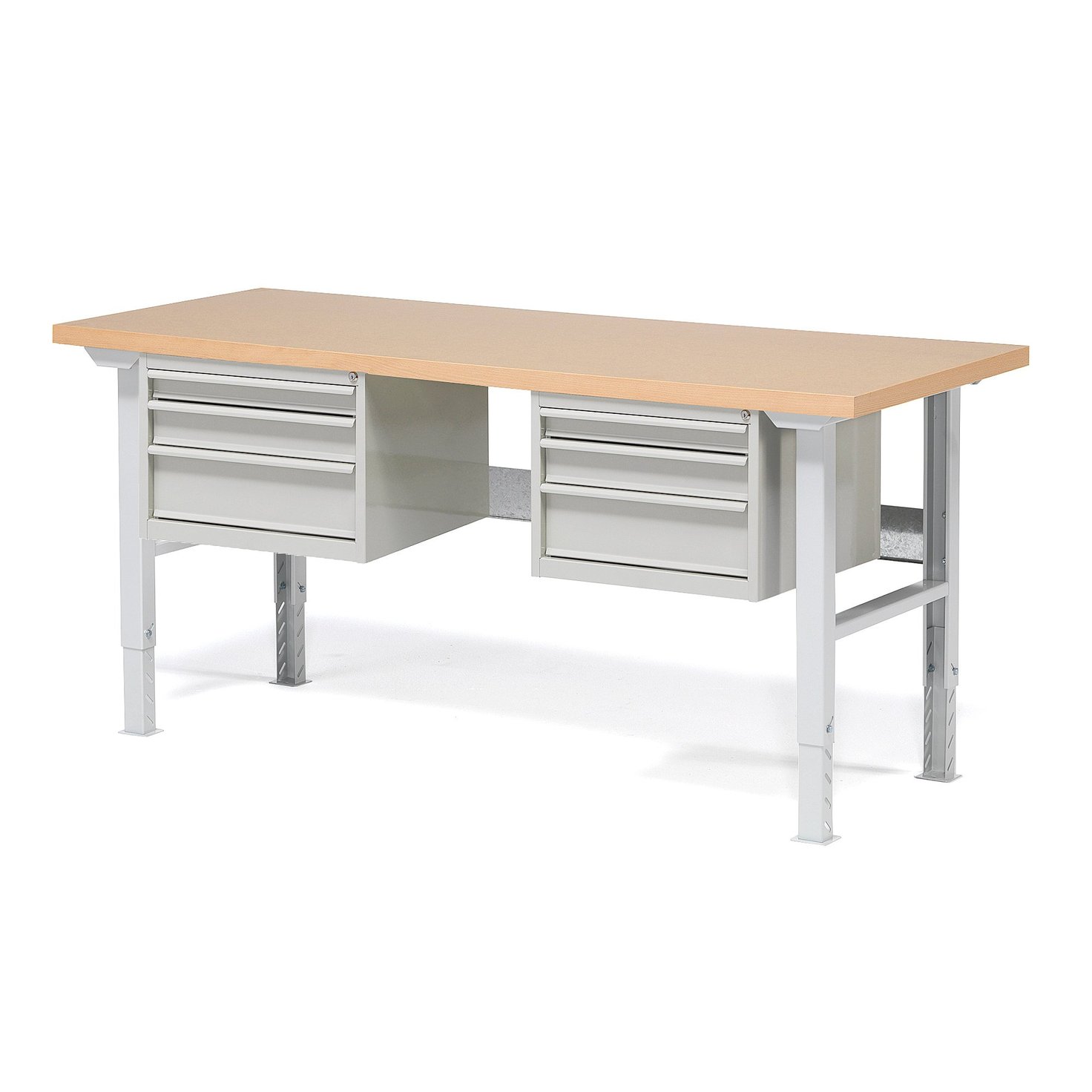 Package Height Adjustable Workbench Robust With 6 Drawers 2000x800 Mm