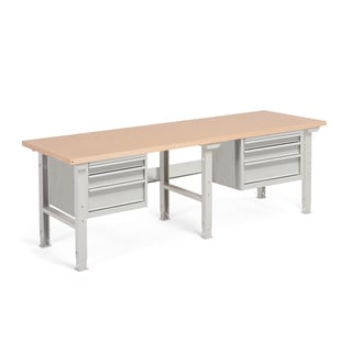 Package: height adjustable workbench ROBUST with 6 drawers, 2500x800 mm