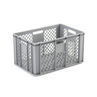 Perforated plastic crate WATTS, grey, 600x400x320 mm