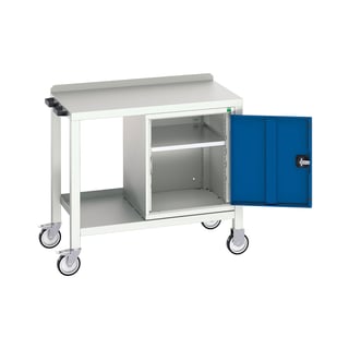 Mobile workbench with cupboard BOTT®, 250 kg load, 1000x600x910 mm, steel