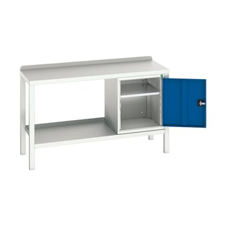 Steel workbench with cupboard BOTT®, 300 kg load, 1500x600x910 mm, steel
