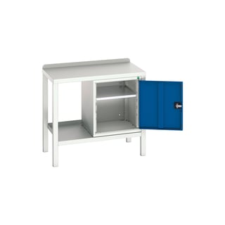 Steel workbench with cupboard BOTT®, 350 kg load, 1000x600x910 mm, steel