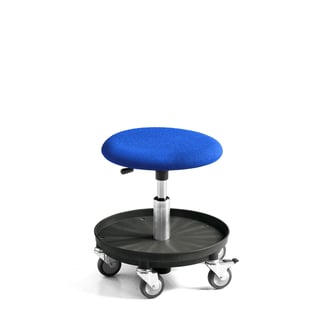 Wheel-stool MIDI, H370-500 mm, blue padded seat
