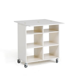 Mobile table with storage MINNA, 6 comps, 800x450x930 mm, white