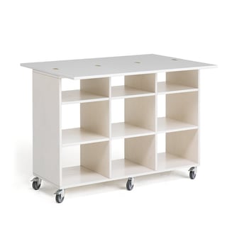 Mobile table with storage MINNA, 9 comps, 1200x450x930 mm, white