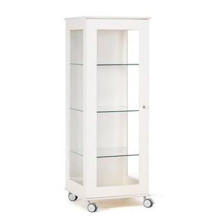Mobile glass display cabinet EXPO, 3 shelves, 660x600x1600 mm, white frame