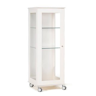 Mobile glass display cabinet EXPO, 2 shelves, 660x600x1250 mm, white frame