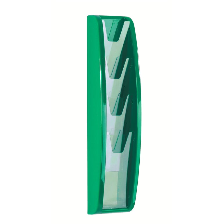 Brochure rack PANORAMA, 1/3 A4, 4 comps, 134x521 mm, green | AJ Products