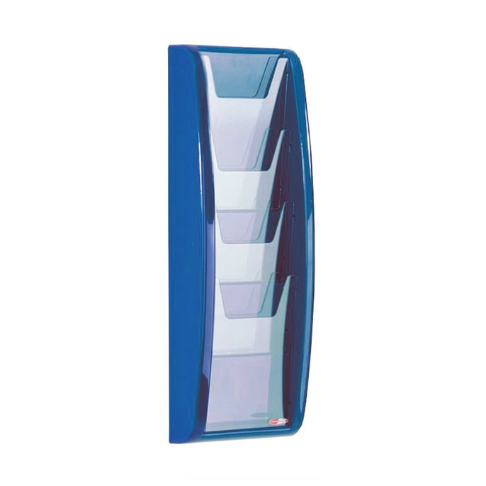 Brochure rack PANORAMA, A5, 4 comps, 184x521 mm, blue AJ Products