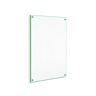 Frameless whiteboard, 876x578 mm, green edging