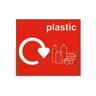 Recycling sticker, plastics, 150x130 mm, red
