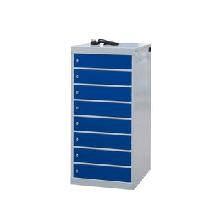 Charging laptop cabinet, 8 doors, 1000x500x500 mm, blue