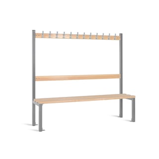 School bench ELITE, 12 hooks, 1500x400x1370 mm, grey
