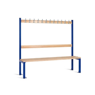 School bench ELITE, 12 hooks, 1500x400x1370 mm, dark blue