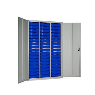 Lockable storage cupboard with trays, 51 trays, 1830x1120x457 mm, blue