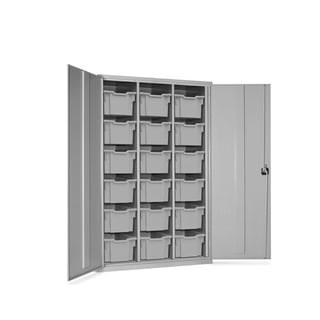 Lockable storage cupboard with trays, 18 trays, 1830x1120x457 mm, clear
