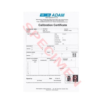 Standard Calibration Certificate