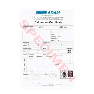 Calibration certificate for large & pallet scales