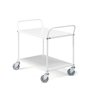 Shelf trolley SHUTTLE, 2 shelves, 200 kg load, 950x550x940 mm, white