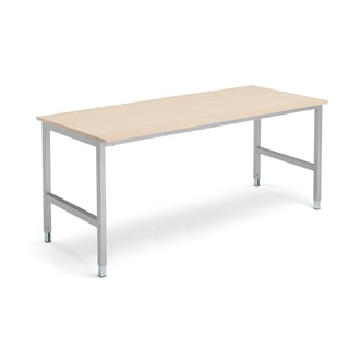 Arbeidsbord OPTION, høydejusterbart, L1800 B800 H720–900 mm, bjørk laminat/sølv