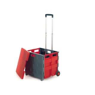 Folding box trolley with lid, 990x460x390 mm, grey and red
