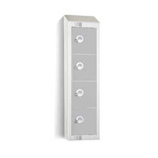 Personal effects locker, 4 door, sloping top, 990x250x160 mm, grey