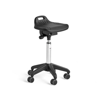 Workshop stool PEYTON, PU seat, wheels and foot ring, H 600-790 mm
