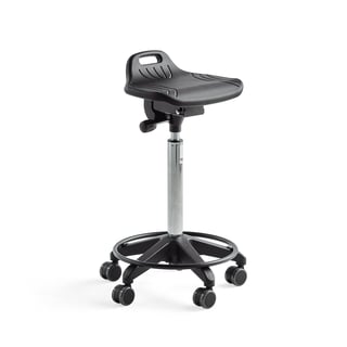 Workshop stool PEYTON, PU seat, wheels and foot ring, H 710-970 mm