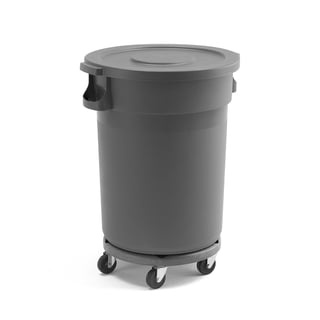 Plasttønne DOUGLAS, 120 liter, grå, inkludert lokk og hjulbase