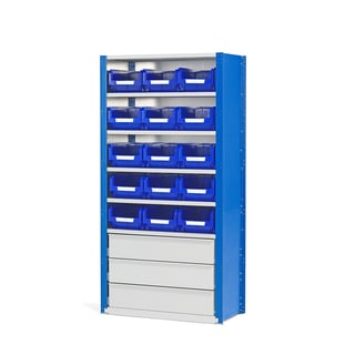 Shelving MIX with drawers and storage bins, 2100x1000x500 mm