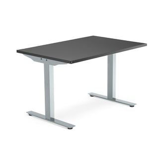 Työpöytä MODULUS, kiinteä korkeus, T-jalusta, 1200x800 mm, hopeanharmaa jalusta, musta